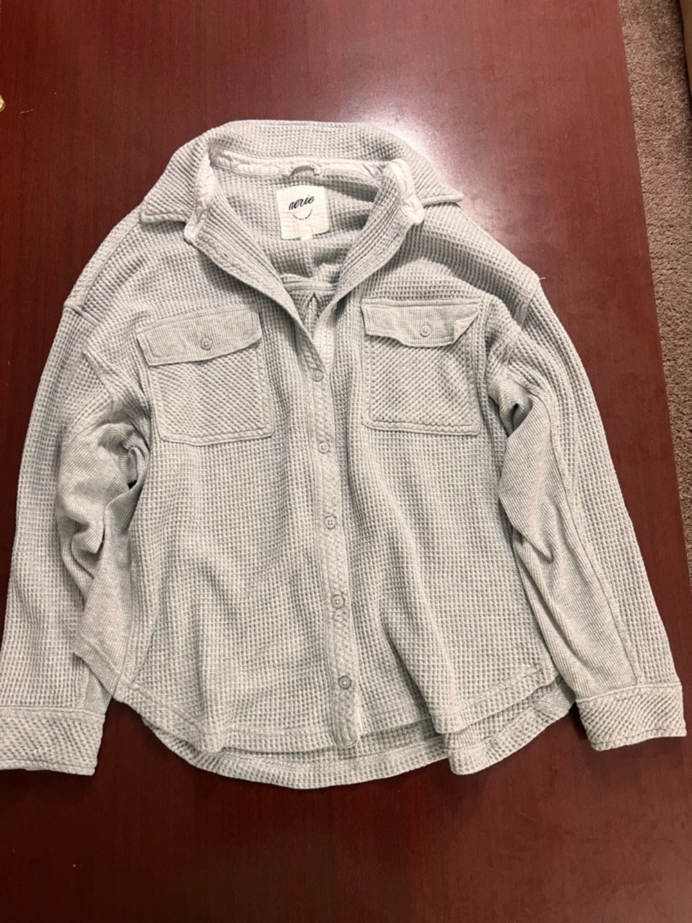 aerie Heather Gray Waffle Knit Top